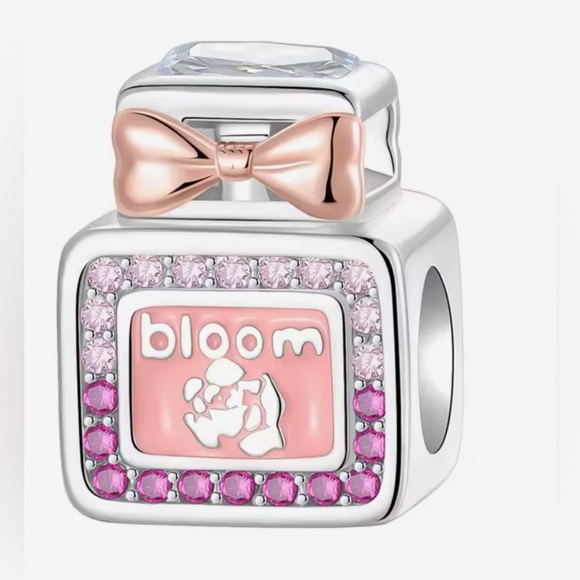Silver and Pink Sparkle Bloom Perfume Bottle Charm - Picture 1 of 5